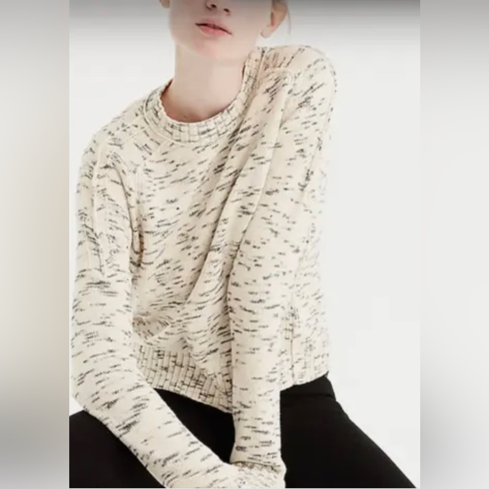 J. Crew Speckled Cotton Crew Neck Sweater Ivory Charcoal Size Small